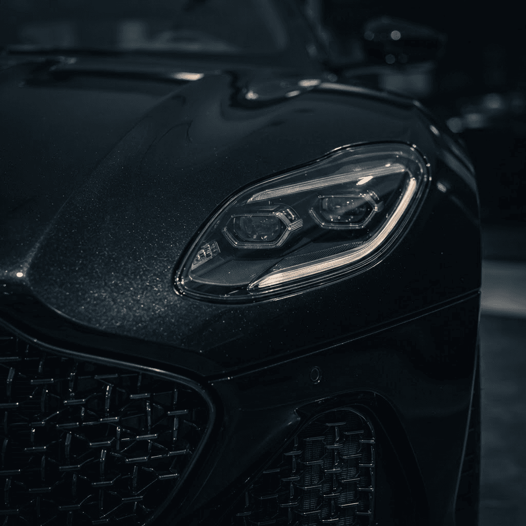 Luxury vehicle headlight detail — editorial